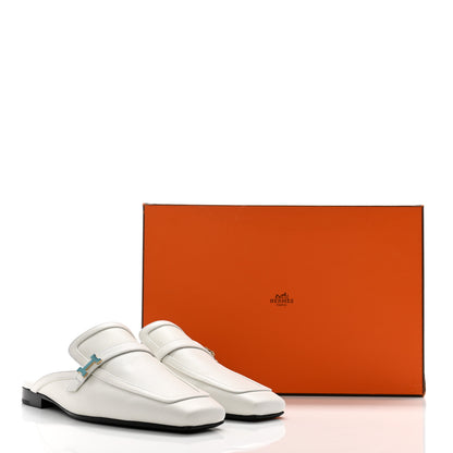 Hermes Calfskin Womens Groupie Mules 38 White 12 of 12