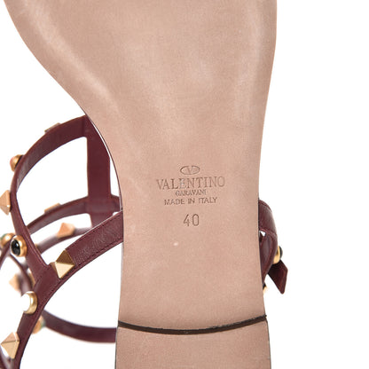 Valentino Garavani Calfskin Rockstud Rolling Cabochon Ankle Wrap Flat Thong Sandals 40 Cacao 6 of 7
