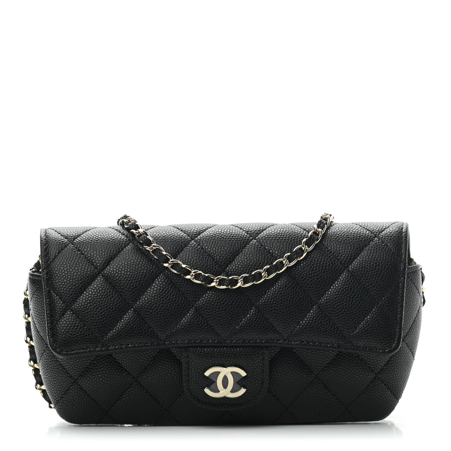 Caviar Quilted Glasses Case With Chain Black