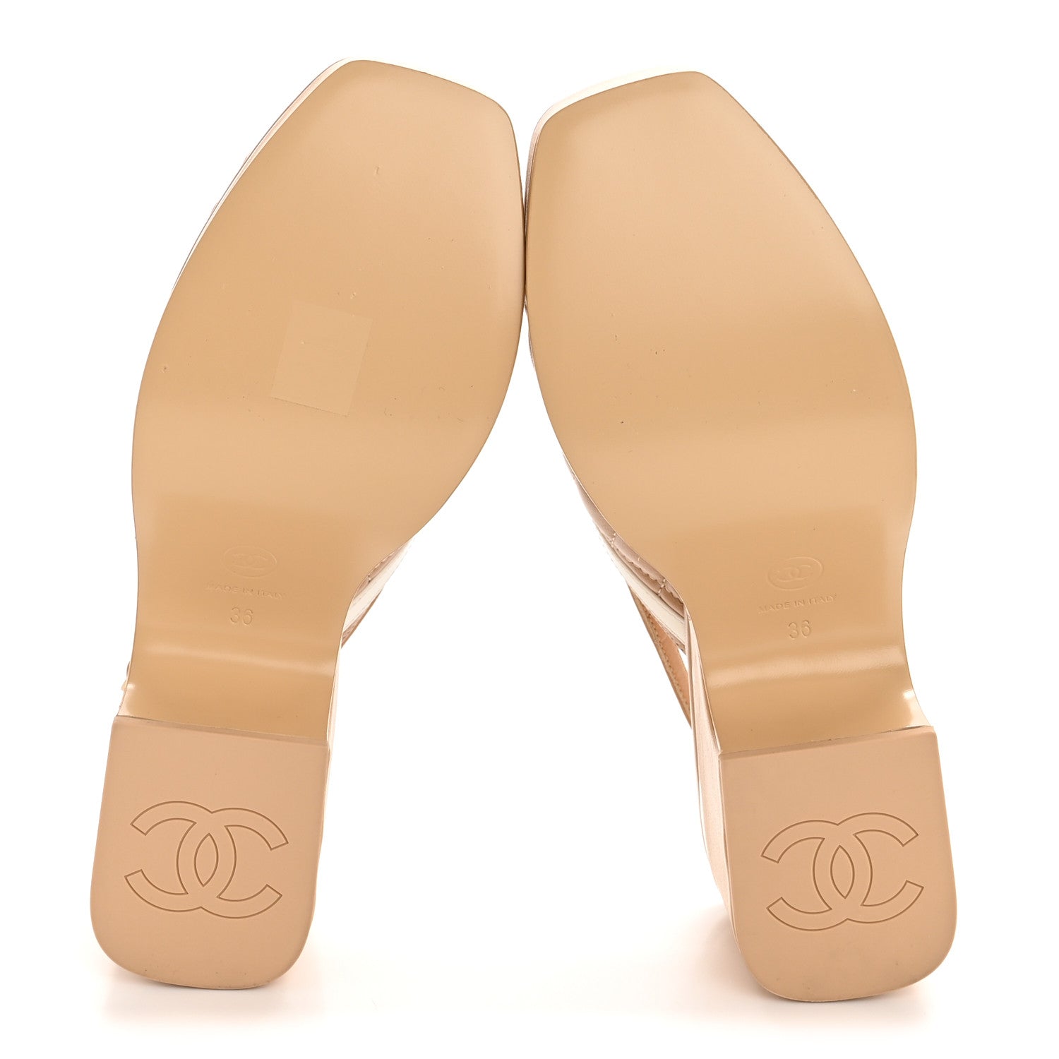 Chanel Lambskin Patent Quilted CC Platform Sandals 36 Beige White 6 of 10