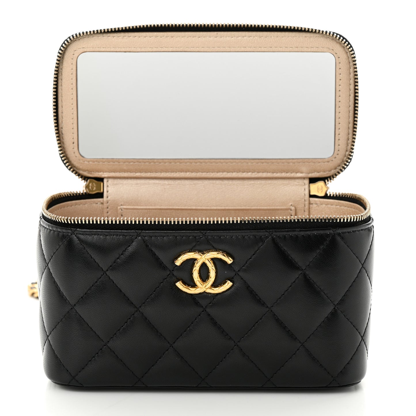 Lambskin Quilted Small CC Dynasty Vanity Case With Chain Black