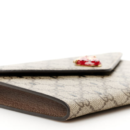 Gucci GG Supreme Monogram Strawberry Seed Textured Dollar Calfskin Enamel Double G Strawberry Wallet On Chain Beige Ebony Black New Acero Hibiscus Red 9 of 10