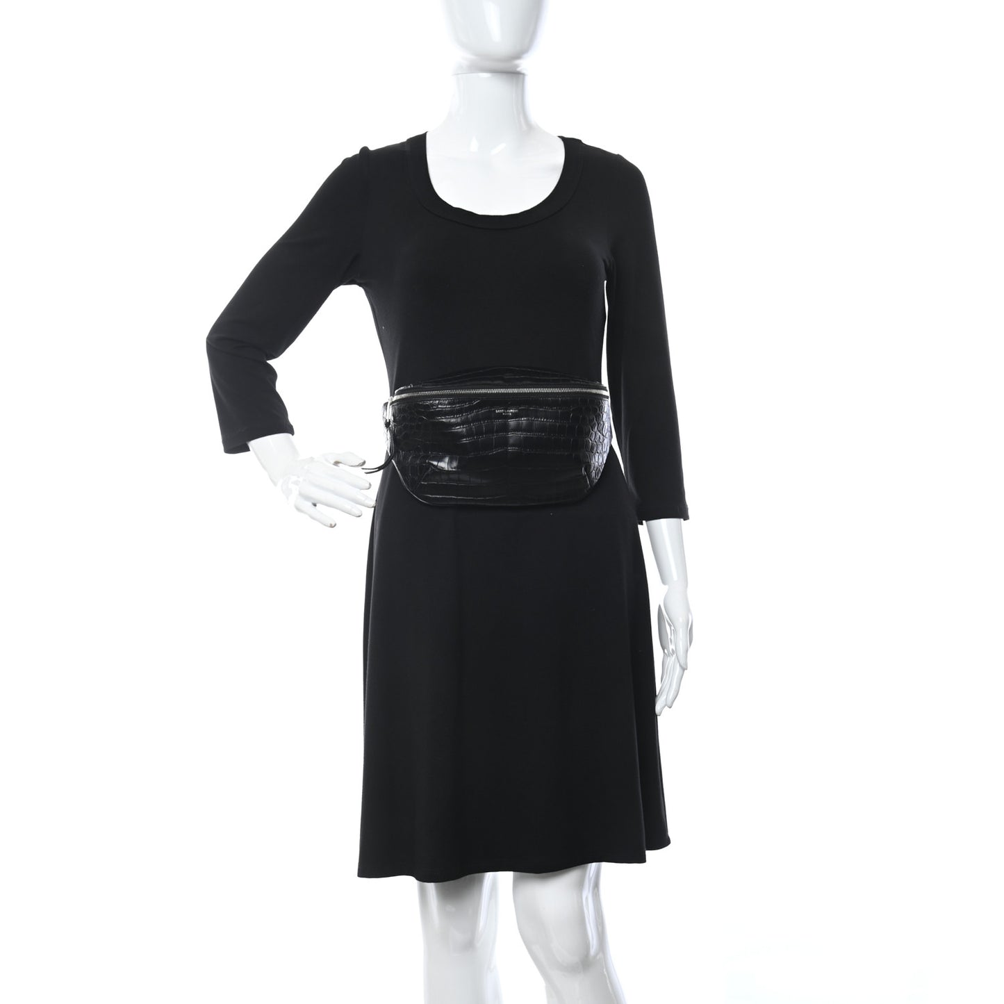 Calfskin Crocodile Embossed Monogram Belt Bag Black