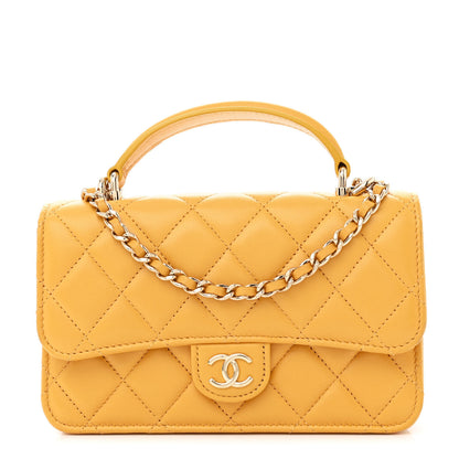 Chanel Lambskin Quilted Flap Phone Holder With Chain Yellow 1 of 15