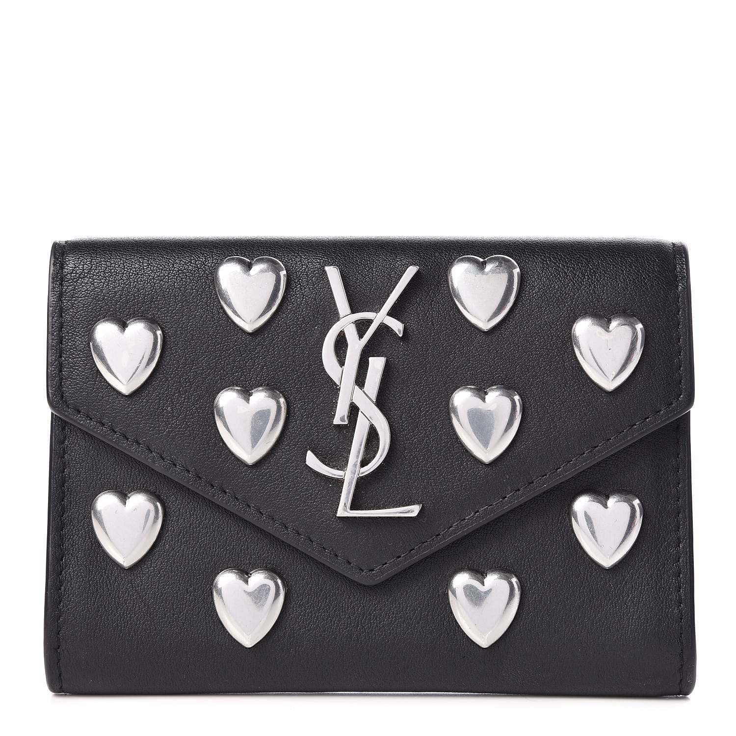 Saint Laurent Calfskin Heart Studded Small Envelope Wallet Black 1 of 9