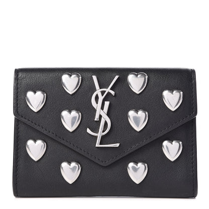 Saint Laurent Calfskin Heart Studded Small Envelope Wallet Black 1 of 9