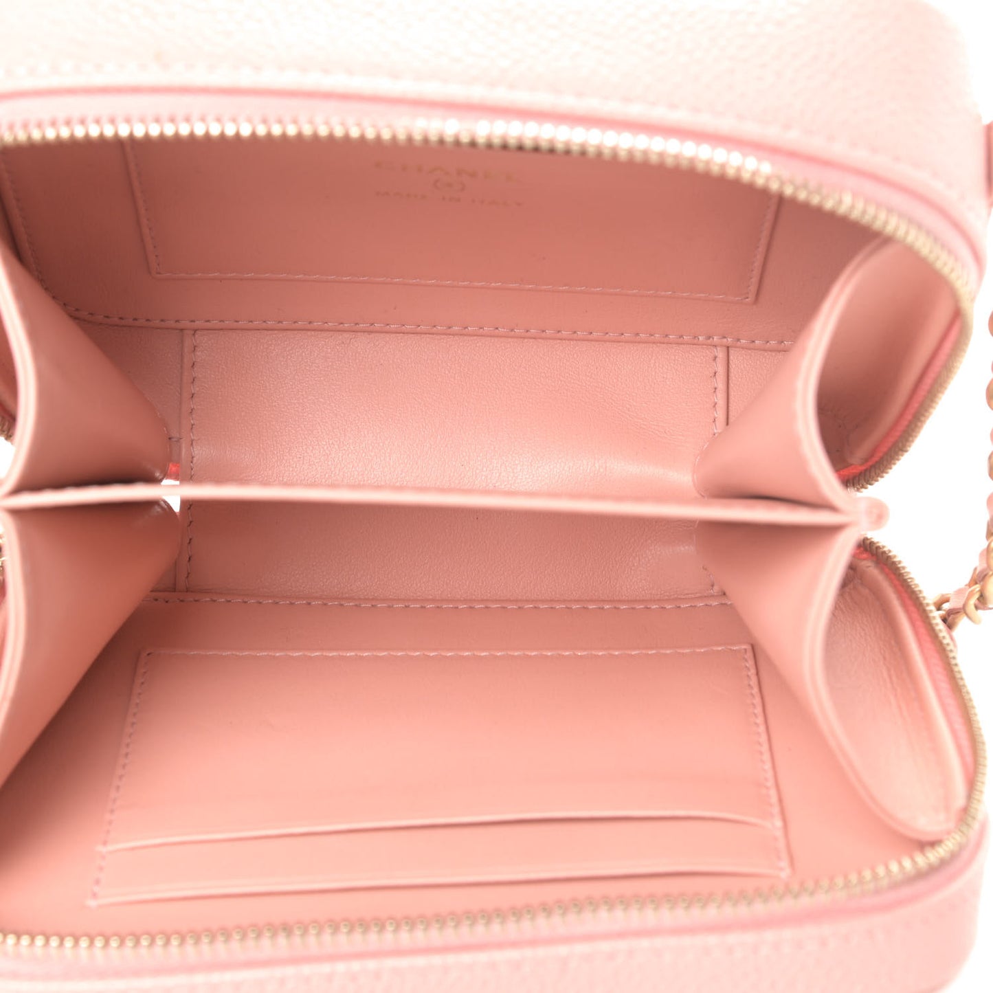 Caviar Quilted Filigree Vanity Clutch With Chain Pink