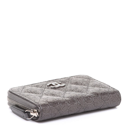 Chanel Metallic Calfskin Camellia Embossed Zip Coin Purse Grey 4 of 9