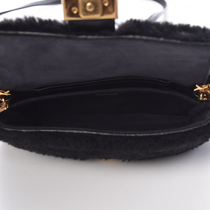 Fendi Shearling Shiny Nappa Micro Baguette Black 5 of 10