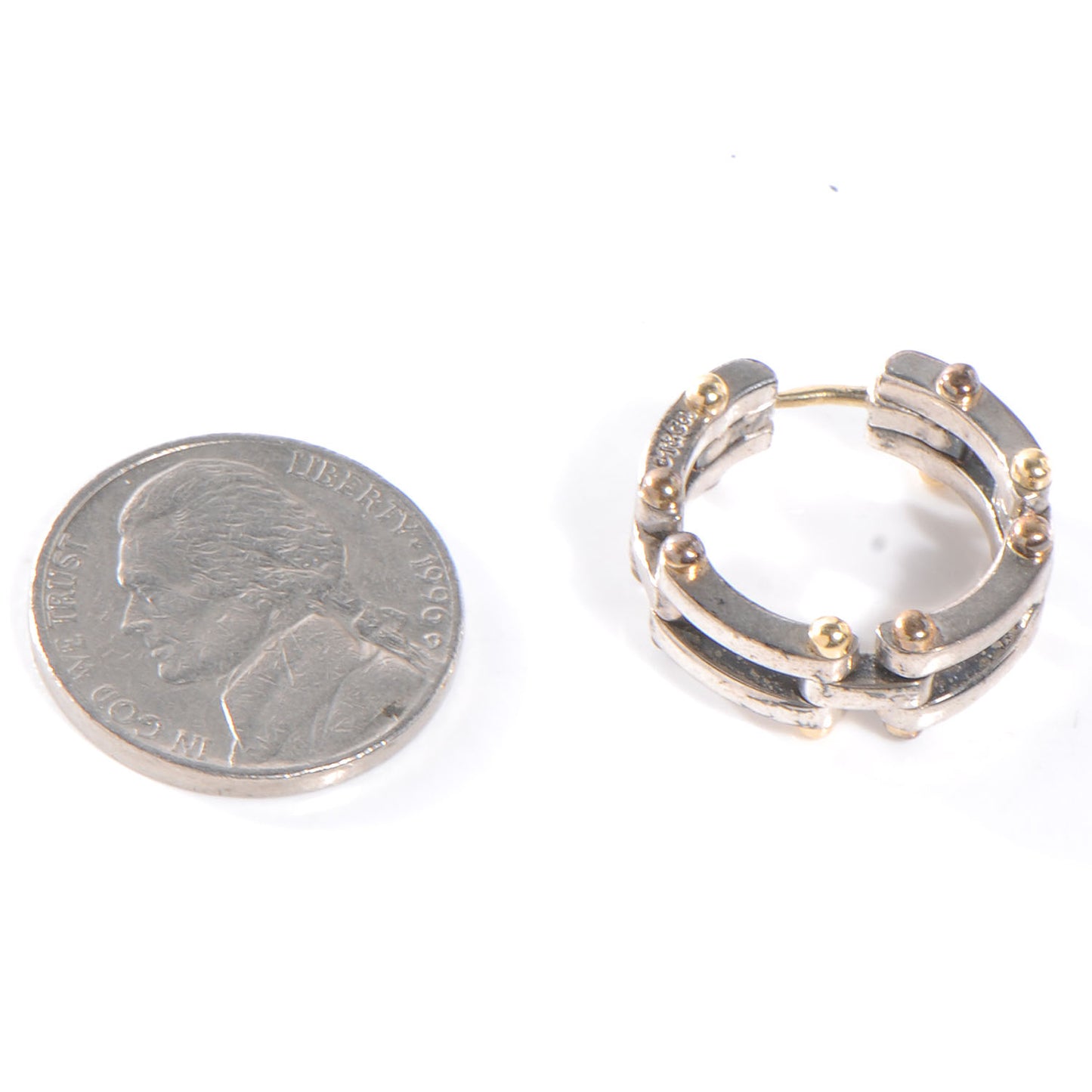 Sterling Silver 18K Yellow Gold Gatelink Hoop Earrings