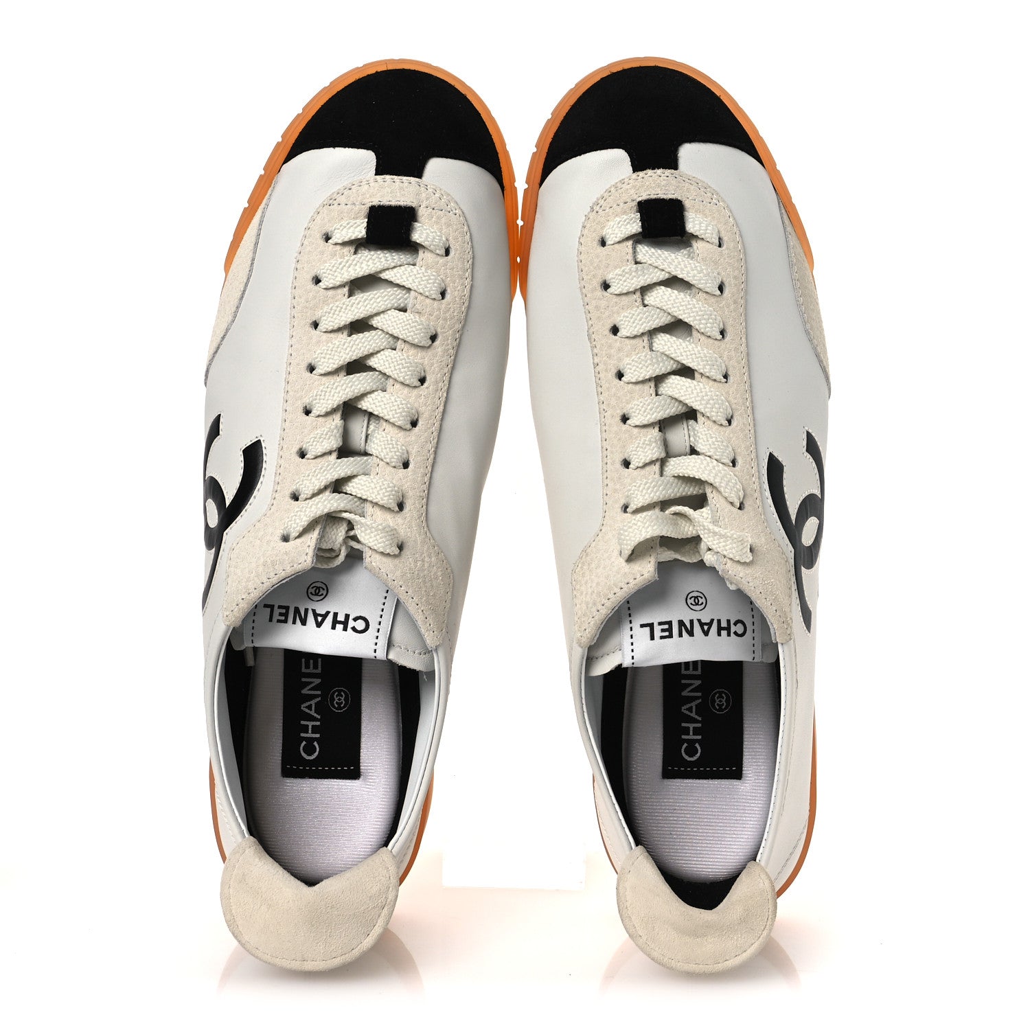 Chanel Calfskin Embossed Suede Sneakers 39.5 White Black 2 of 10