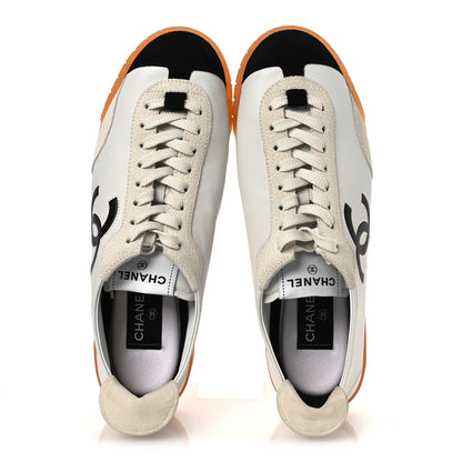 Chanel Calfskin Embossed Suede Sneakers 39.5 White Black 2 of 10