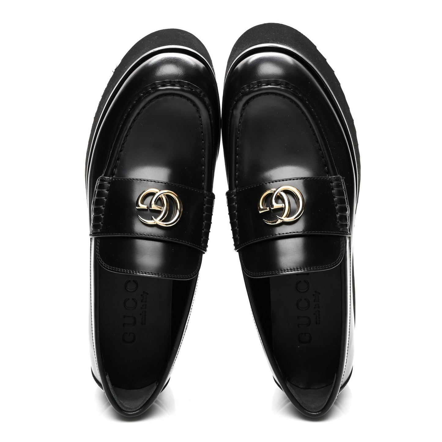 Calfskin Millennial Ribot Womens GG Wedge Platform Loafers 38 Black
