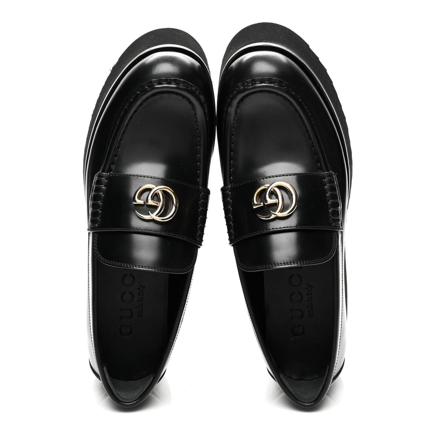 Gucci Calfskin Millennial Ribot Womens GG Wedge Platform Loafers 38 Black 5 of 9
