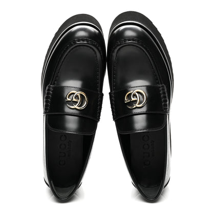 Gucci Calfskin Millennial Ribot Womens GG Wedge Platform Loafers 38 Black 5 of 9