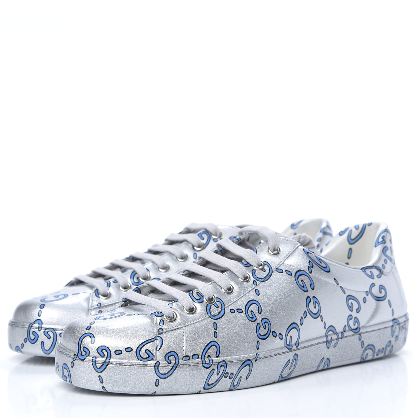 Miro Rubber Wax GucciGhost Print Mens New Ace Sneakers 9 Silver