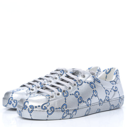 Gucci Miro Rubber Wax GucciGhost Print Mens New Ace Sneakers 9 Silver 3 of 9