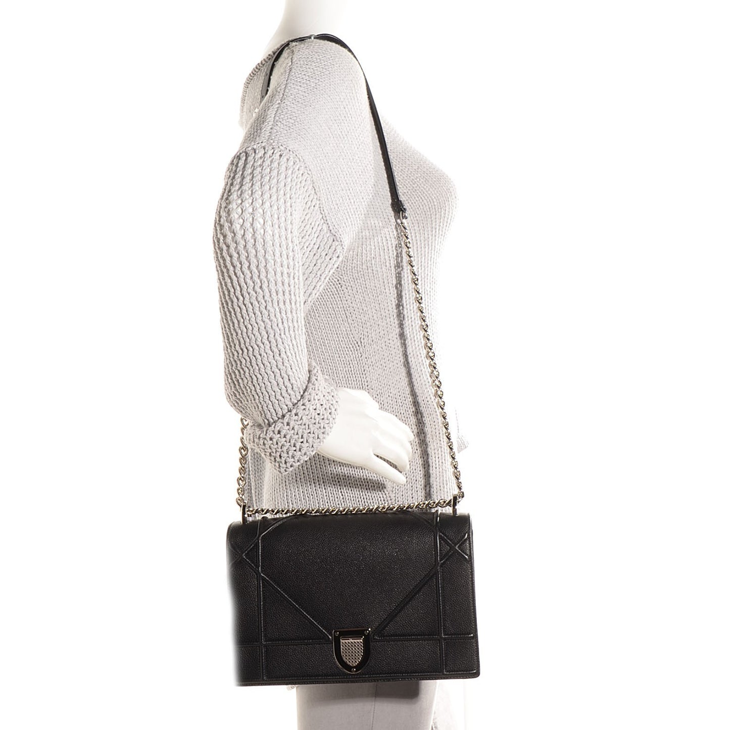 Grained Calfskin Medium Diorama Flap Bag Black