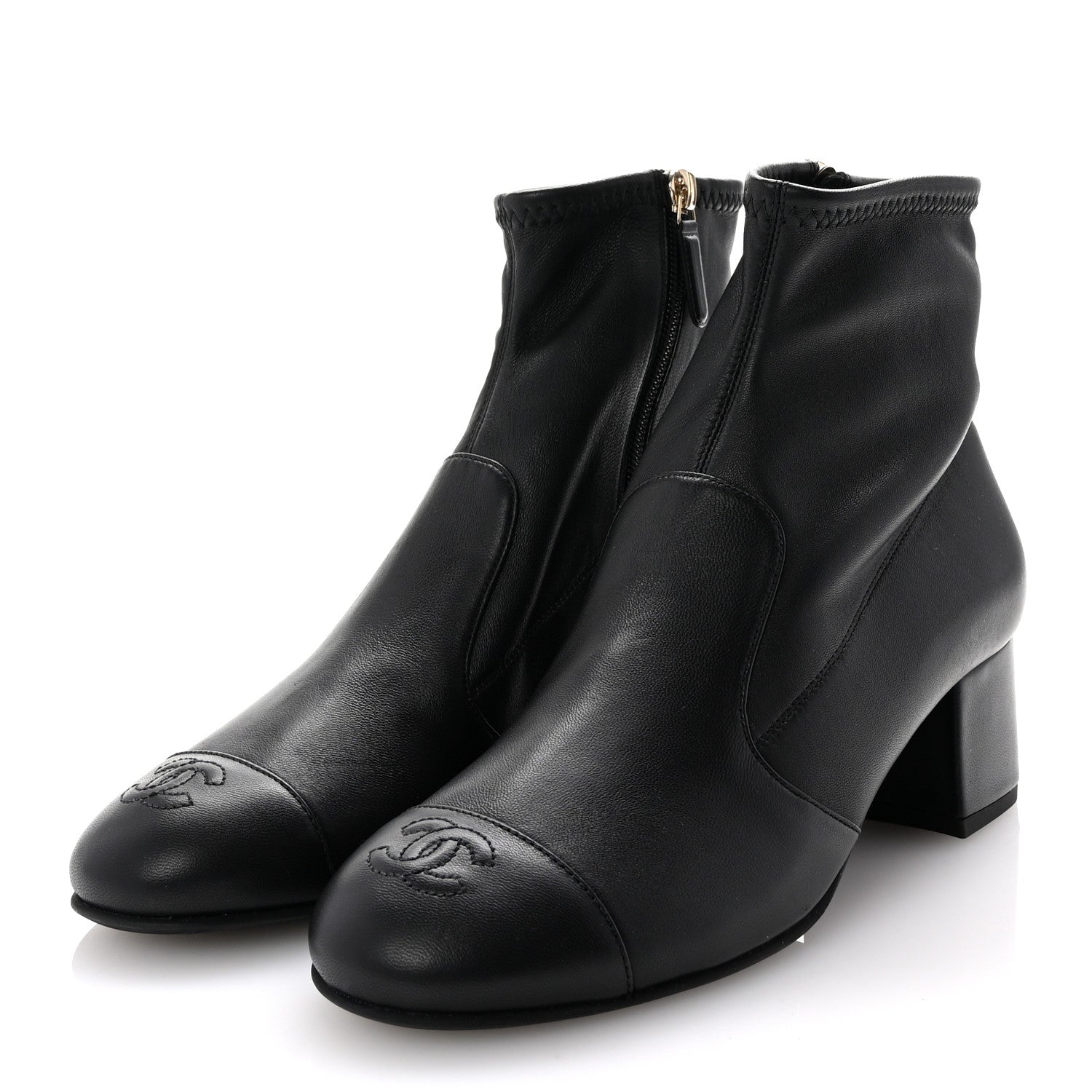Chanel Stretch Lambskin Cap Toe CC Short Boots 38 Black 4 of 9