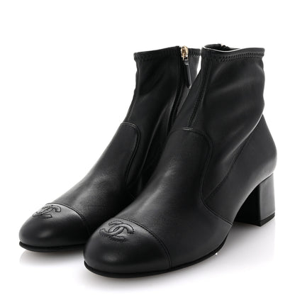 Chanel Stretch Lambskin Cap Toe CC Short Boots 38 Black 4 of 9