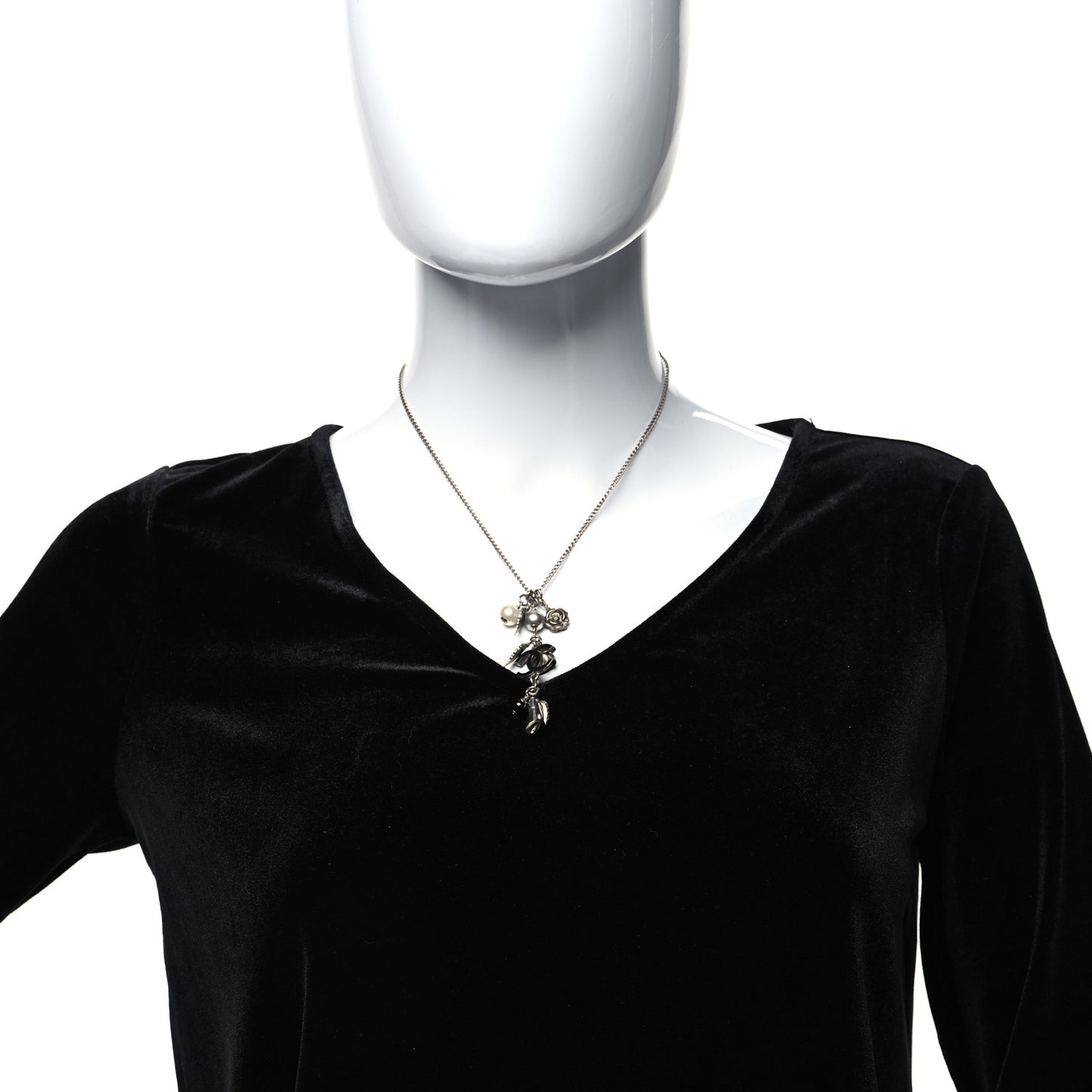Enamel Bead Pearl Charms CC Drop Necklace Silver