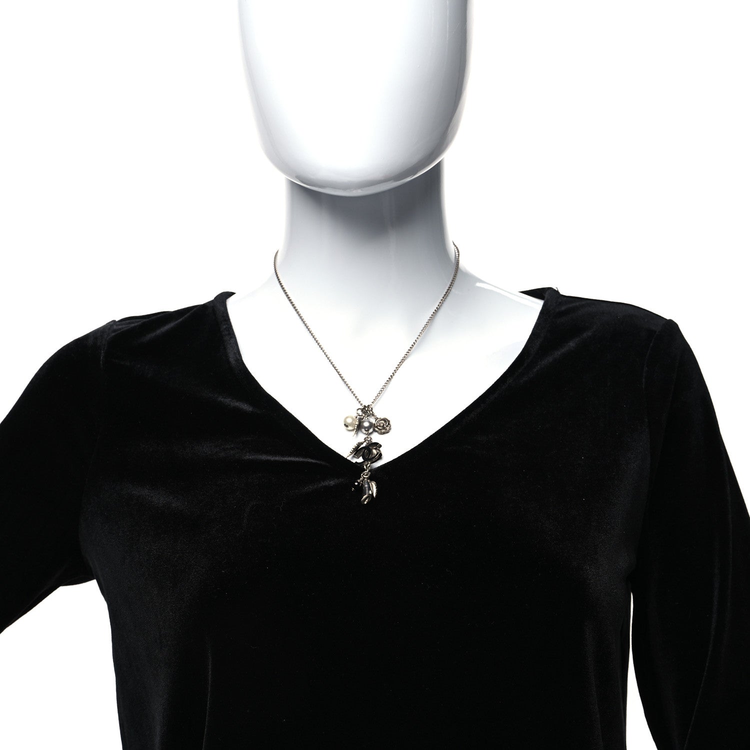 Chanel Enamel Bead Pearl Charms CC Drop Necklace Silver 2 of 5
