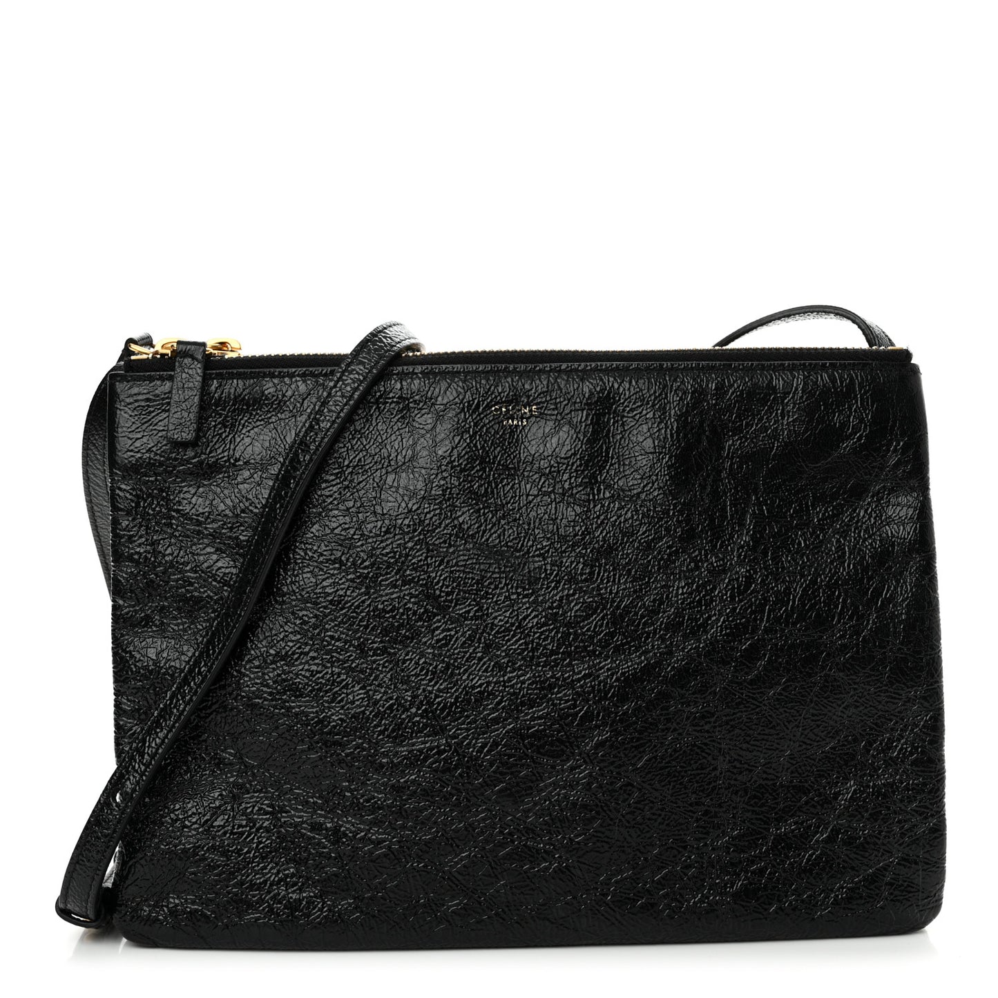 Shiny Goatskin Large Trio Crossbody Bag Black