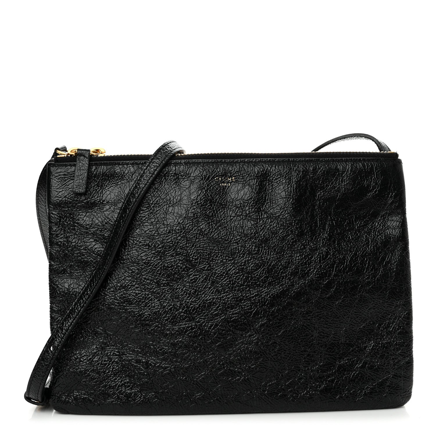 Celine Shiny Goatskin Large Trio Crossbody Bag Black 1 of 13