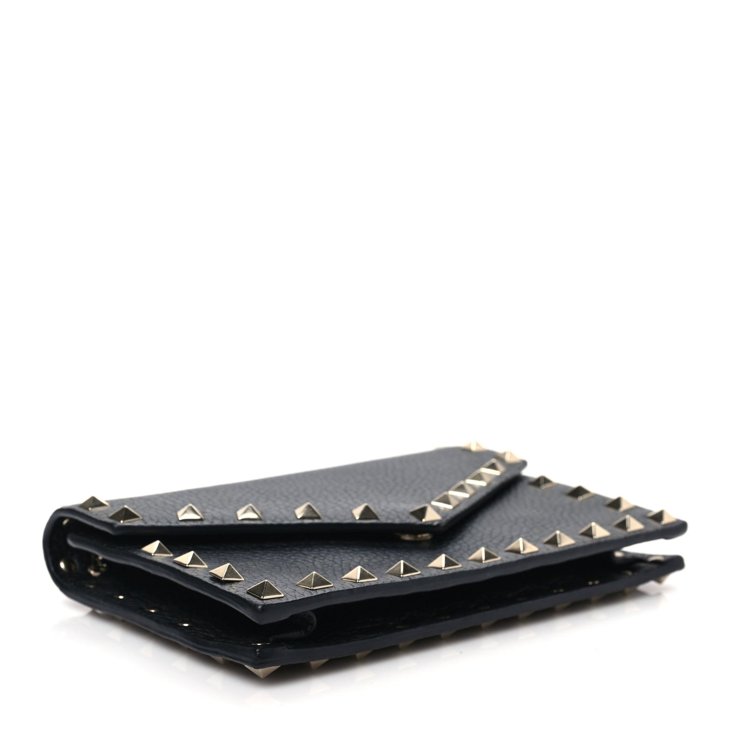 Pebbled Calfskin Rockstud Envelope Wallet on Chain Black