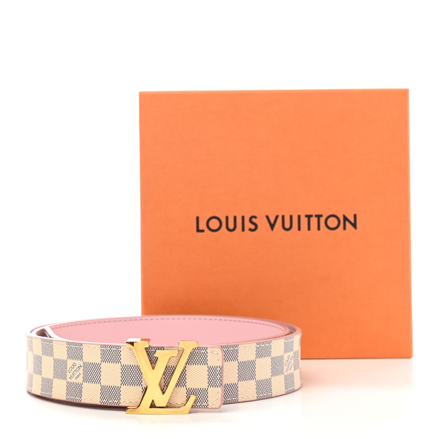 Louis Vuitton Damier Azur LV Initiales 32mm Belt 85 34 Rose Ballerine 6 of 6