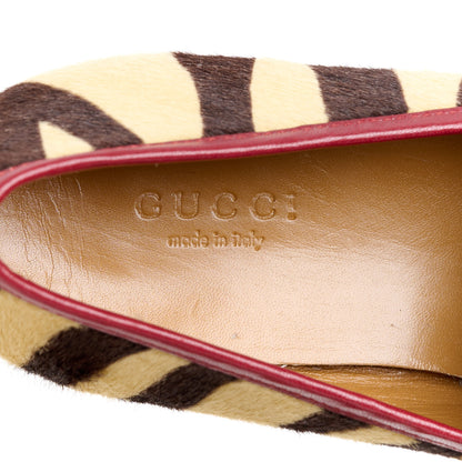 Gucci Calf Hair Tiger Print Womens Jordaan Loafers 35.5 Natural Black Romantic Cherry 7 of 9