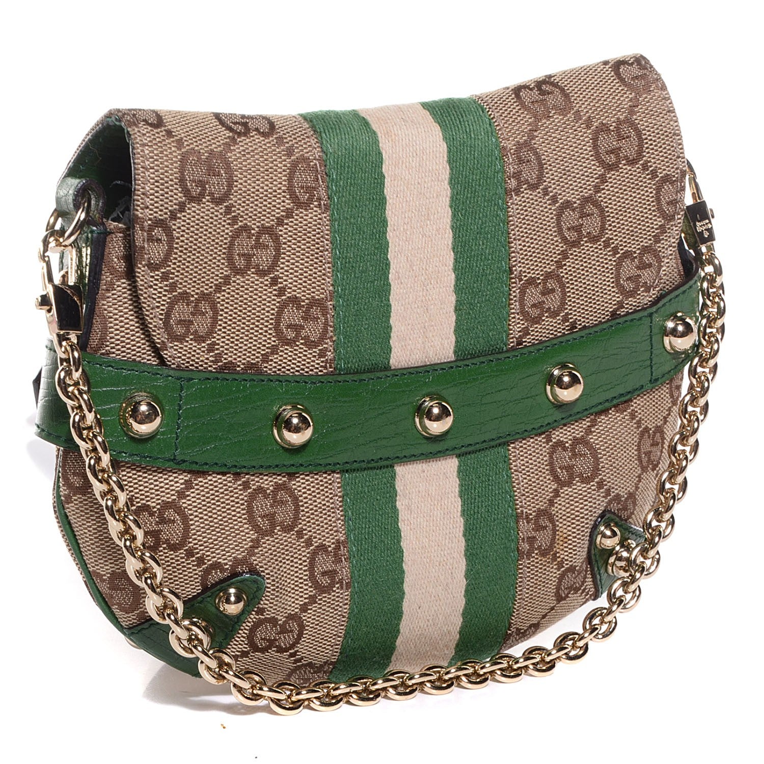 Gucci Monogram Web Horsebit Flap Bag Green 3 of 7