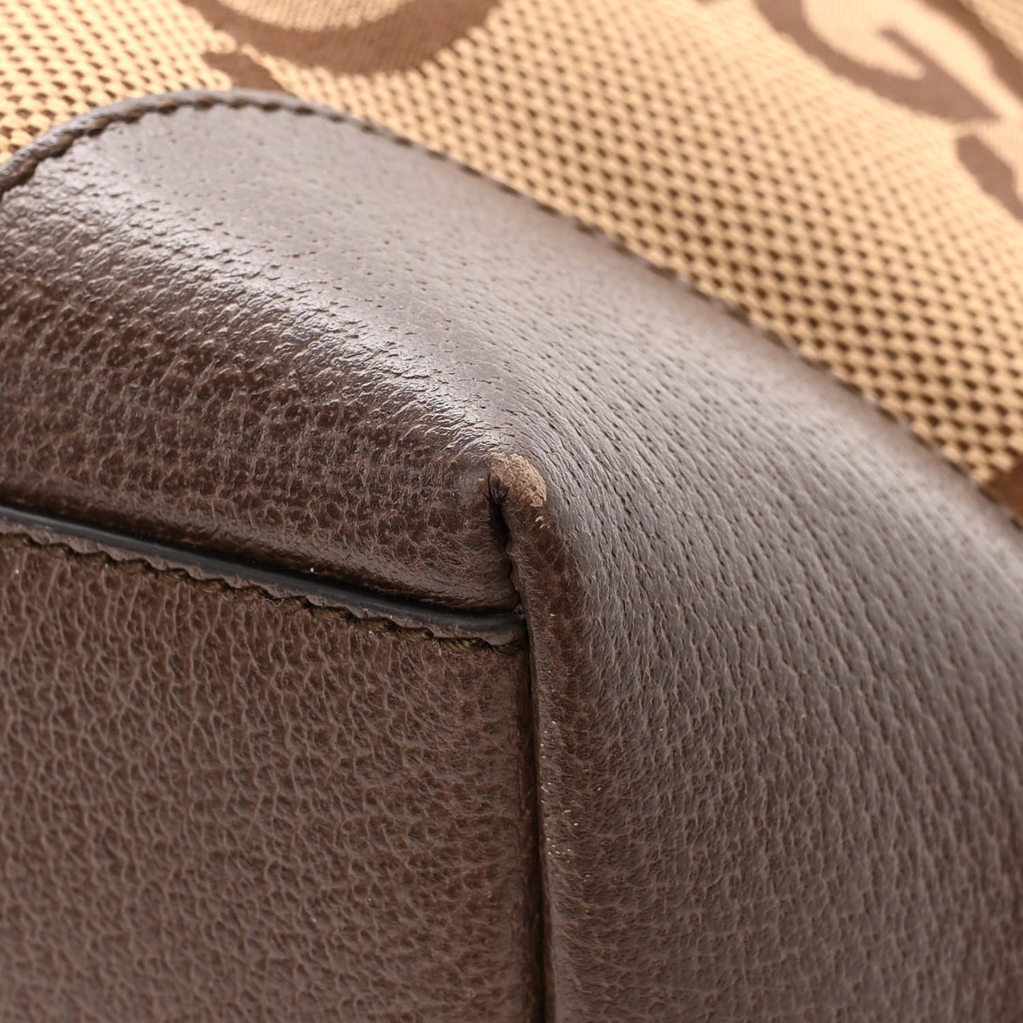 Monogram Jumbo GG Textured Dollar Calfskin Web Medium Ophidia Shopping Tote Camel Ebony