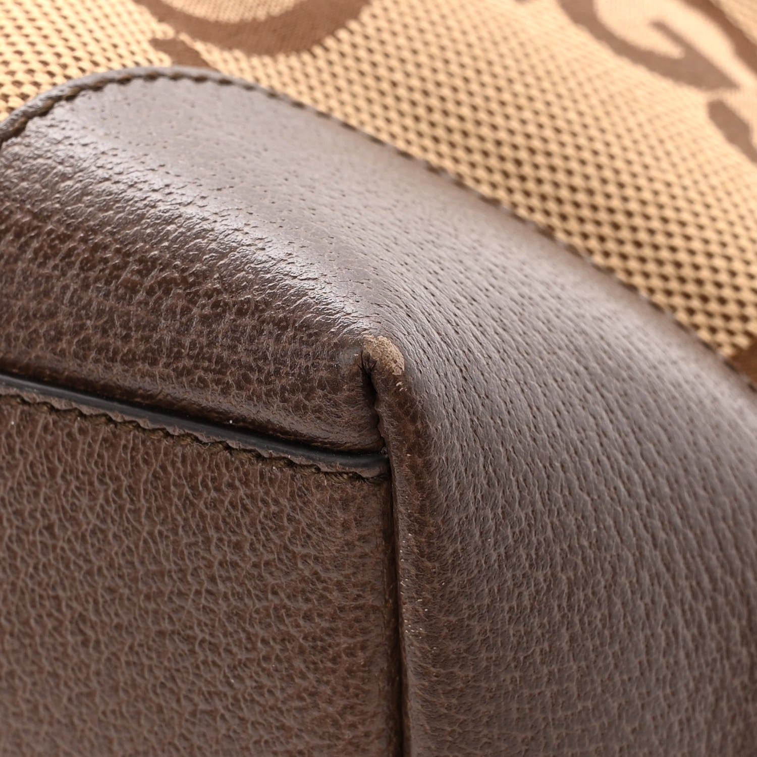 Gucci Monogram Jumbo GG Textured Dollar Calfskin Web Medium Ophidia Shopping Tote Camel Ebony 10 of 10