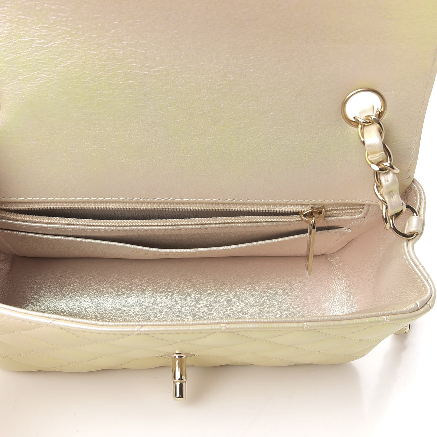 Iridescent Lambskin Quilted Mini Rectangular Flap Ivory