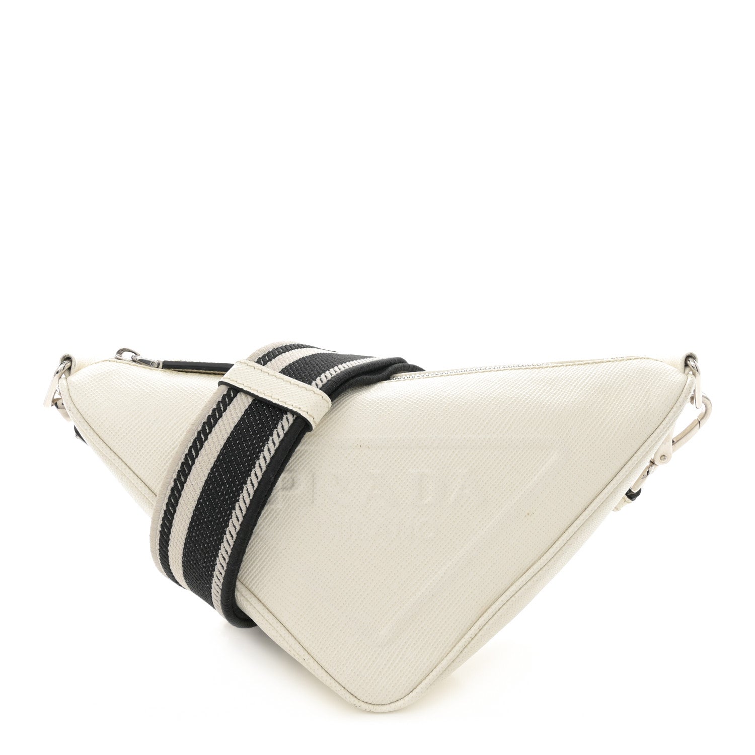 Prada Saffiano Cuir Triangle Logo Embossed Triangle Shoulder Bag White 1 of 16