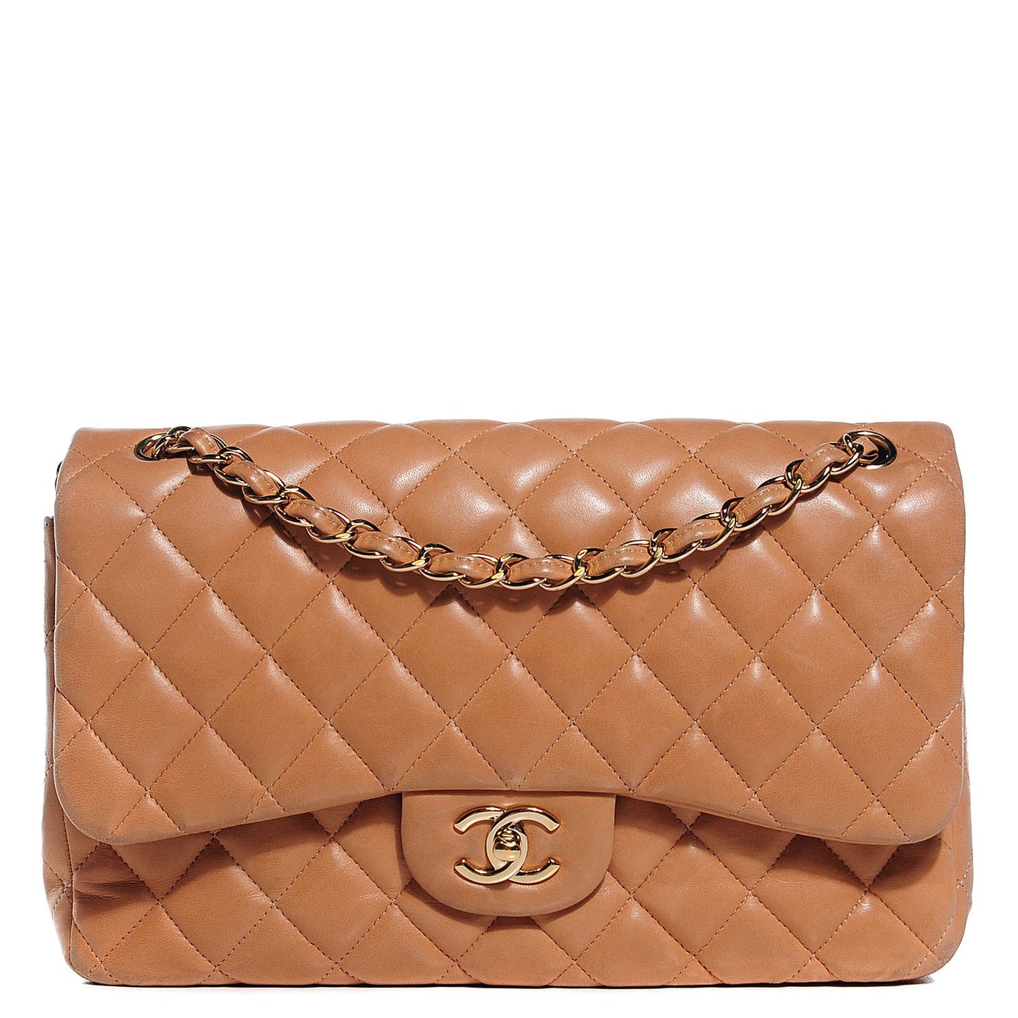 Lambskin Quilted Jumbo Double Flap Dark Beige