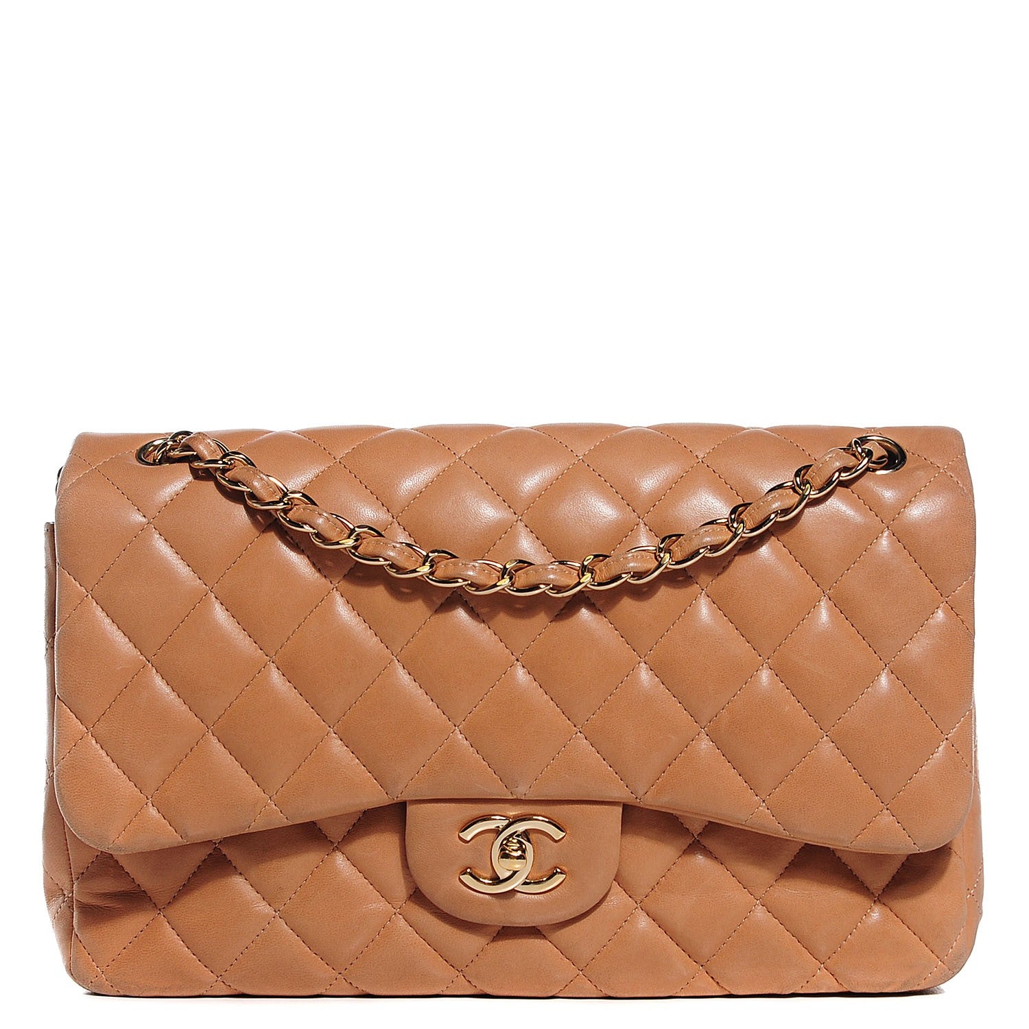 Chanel Lambskin Quilted Jumbo Double Flap Dark Beige 1 of 8
