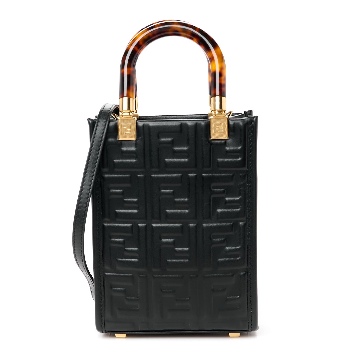Vitello Plexiglass FF Embossed Mini Fendi Sunshine Shopper Tote Black