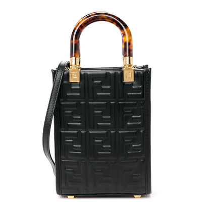 Fendi Vitello Plexiglass FF Embossed Mini Fendi Sunshine Shopper Tote Black 1 of 10