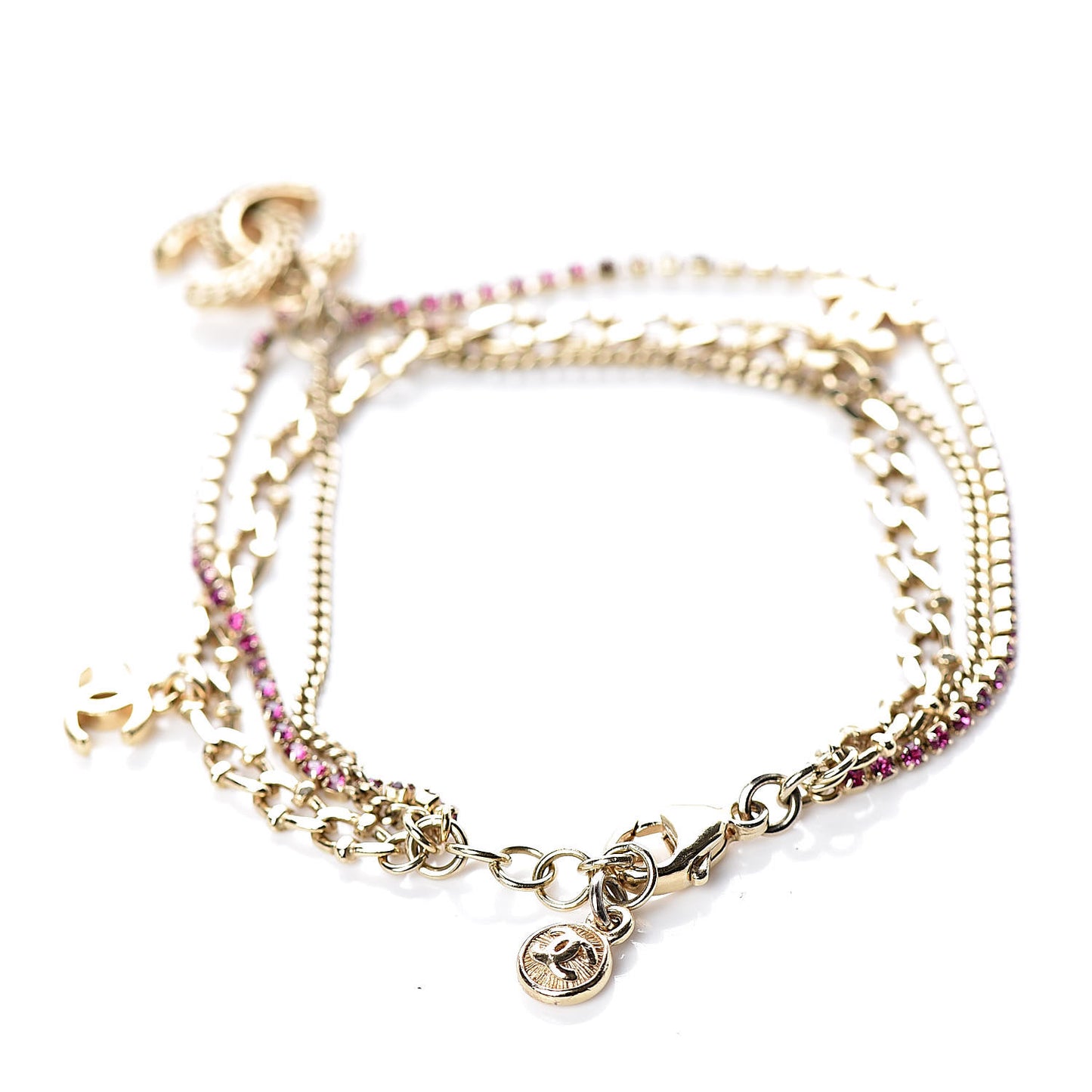 Crystal Chain CC Charm Bracelet Pink Gold