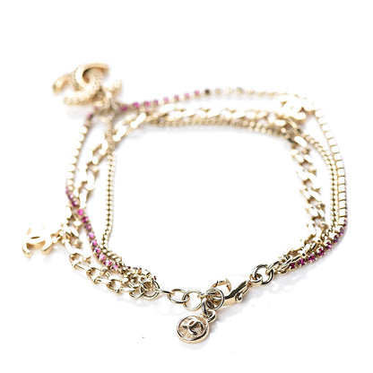Chanel Crystal Chain CC Charm Bracelet Pink Gold 3 of 4