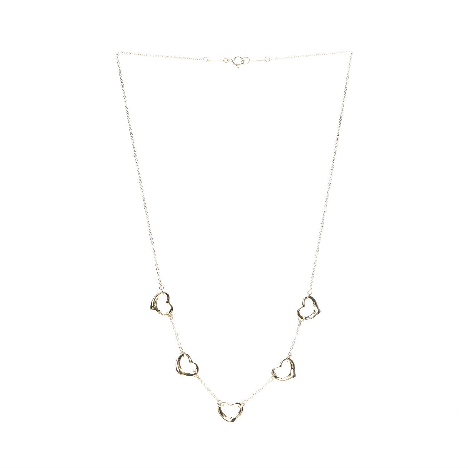 Tiffany 18K Yellow Gold Elsa Peretti 5 Open Heart Station Necklace 3 of 7