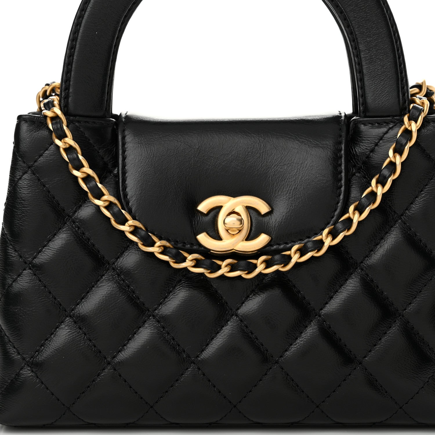 Chanel Shiny Aged Calfskin Quilted Nano Kelly Shopper Black 7 of 13