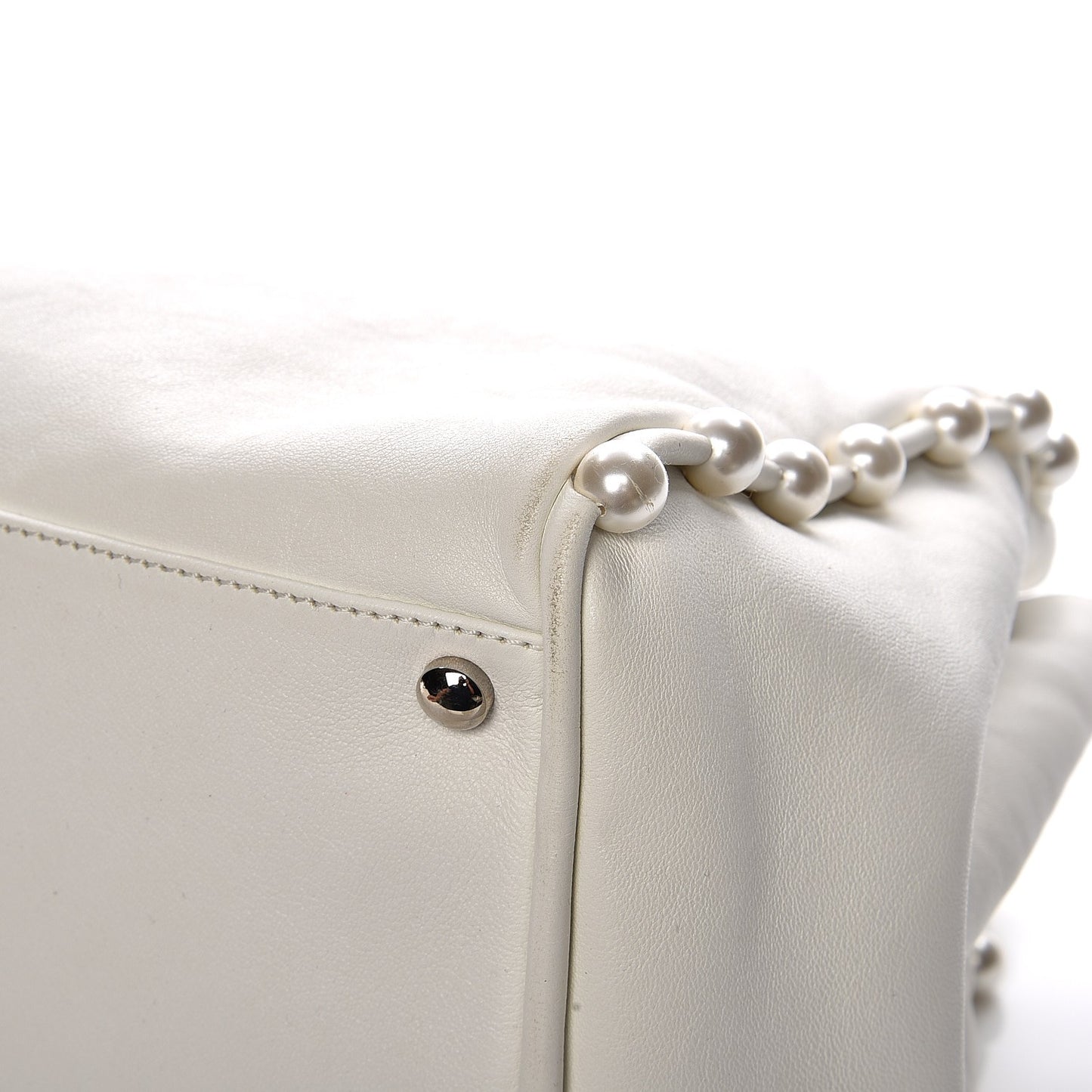 Lambskin Pearl Obsession Tote White
