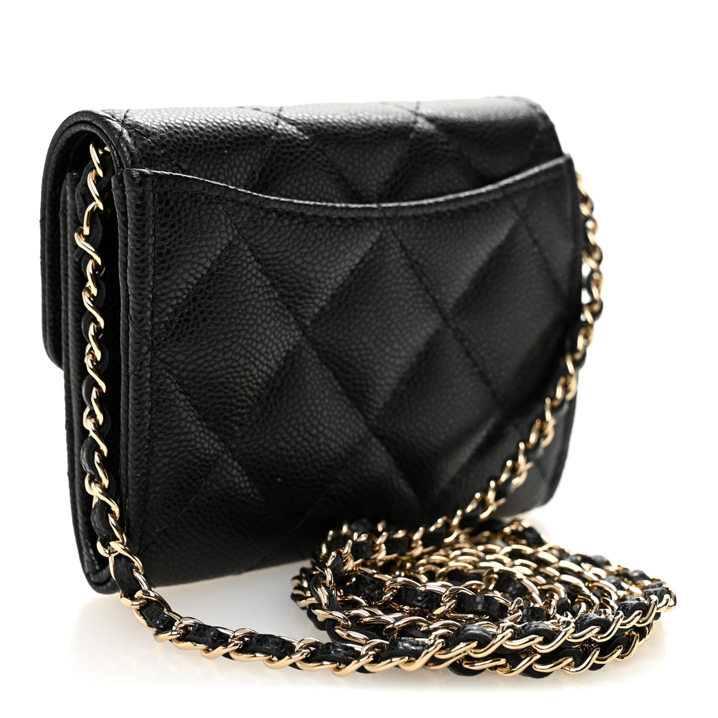 Caviar Quilted Flap Card Holder On Chain Black