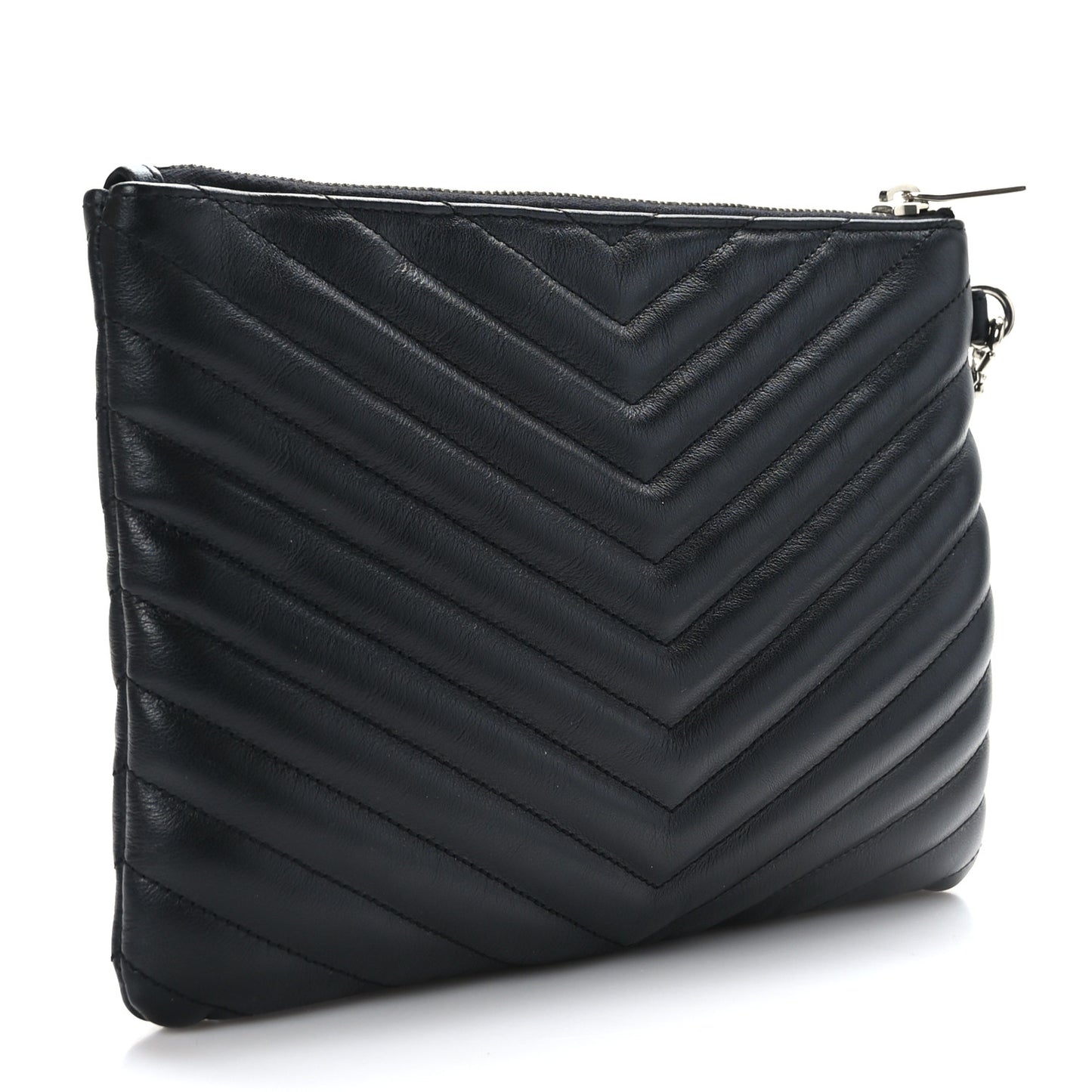 Calfskin Matelasse Chevron Monogram A5 Wristlet Black