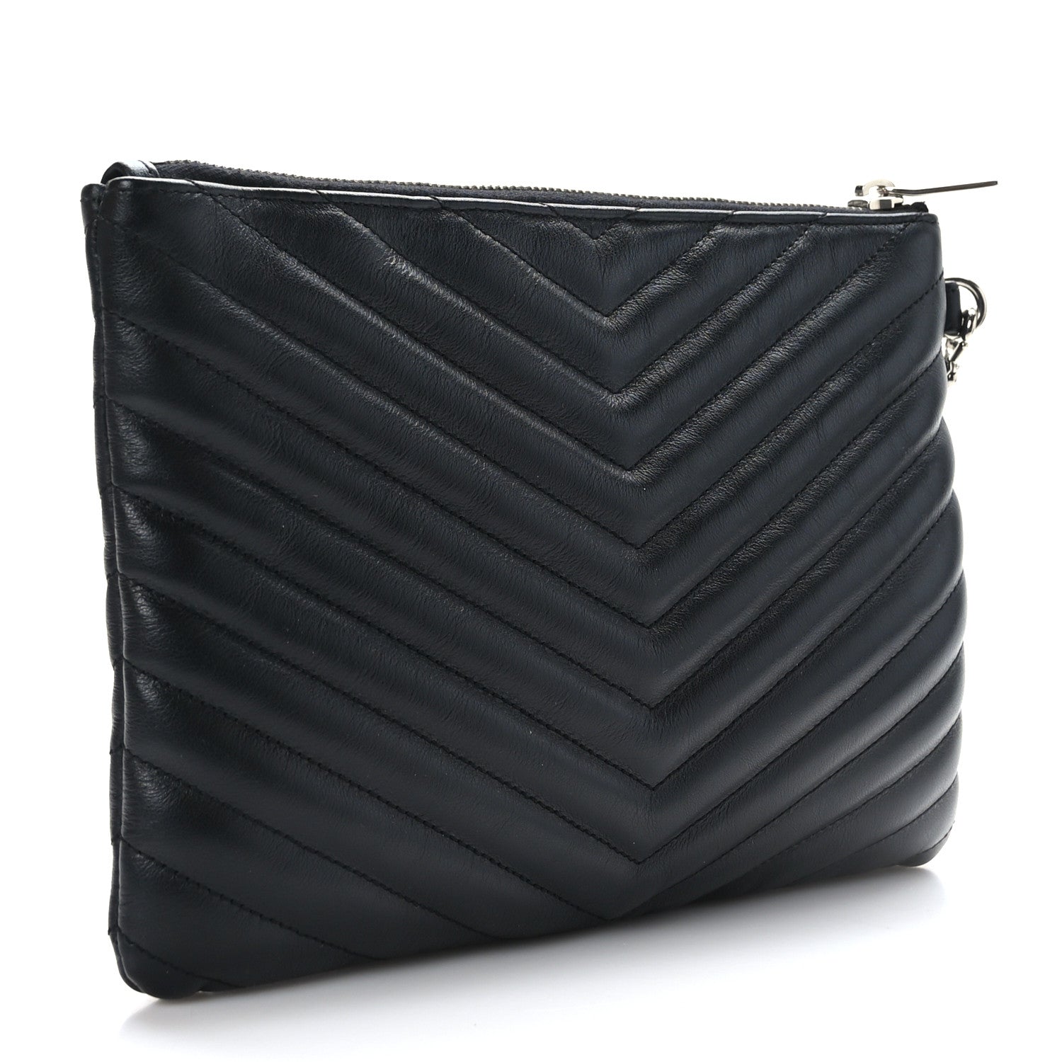 Saint Laurent Calfskin Matelasse Chevron Monogram A5 Wristlet Black 3 of 10