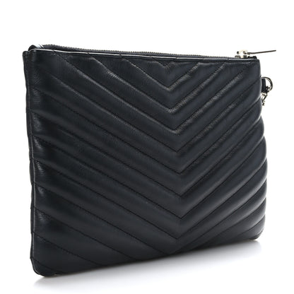 Saint Laurent Calfskin Matelasse Chevron Monogram A5 Wristlet Black 3 of 10