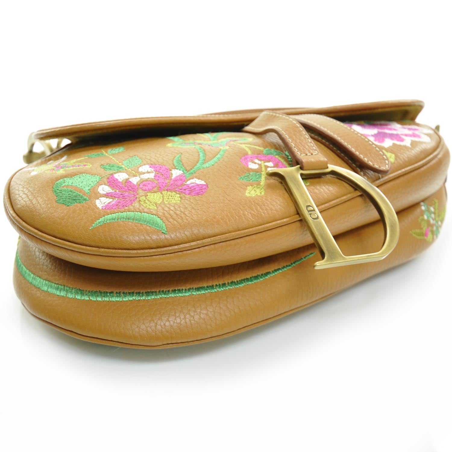 Christian Dior Grained Calfskin Floral Embroidered Saddle Bag Beige 4 of 9